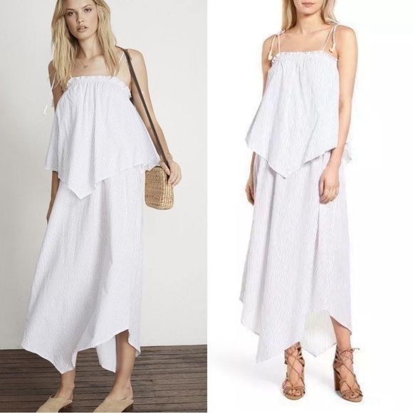 FAITHFULL THE BRAND Escape White Lee Stripe Cotton Layered Maxi Dress size 6 - Picture 1 of 8
